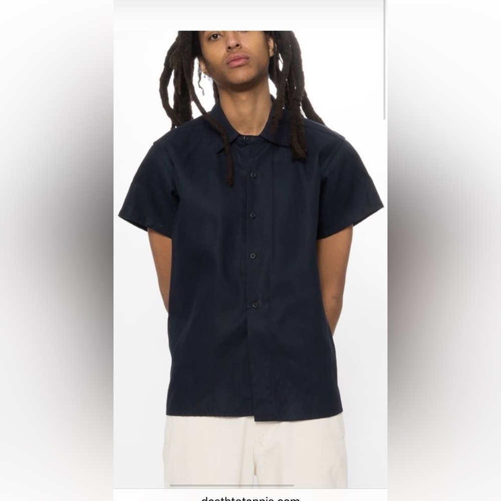 Death to Tennis 100% Cotton Canvas short-sleeve button-up shirt, Size S